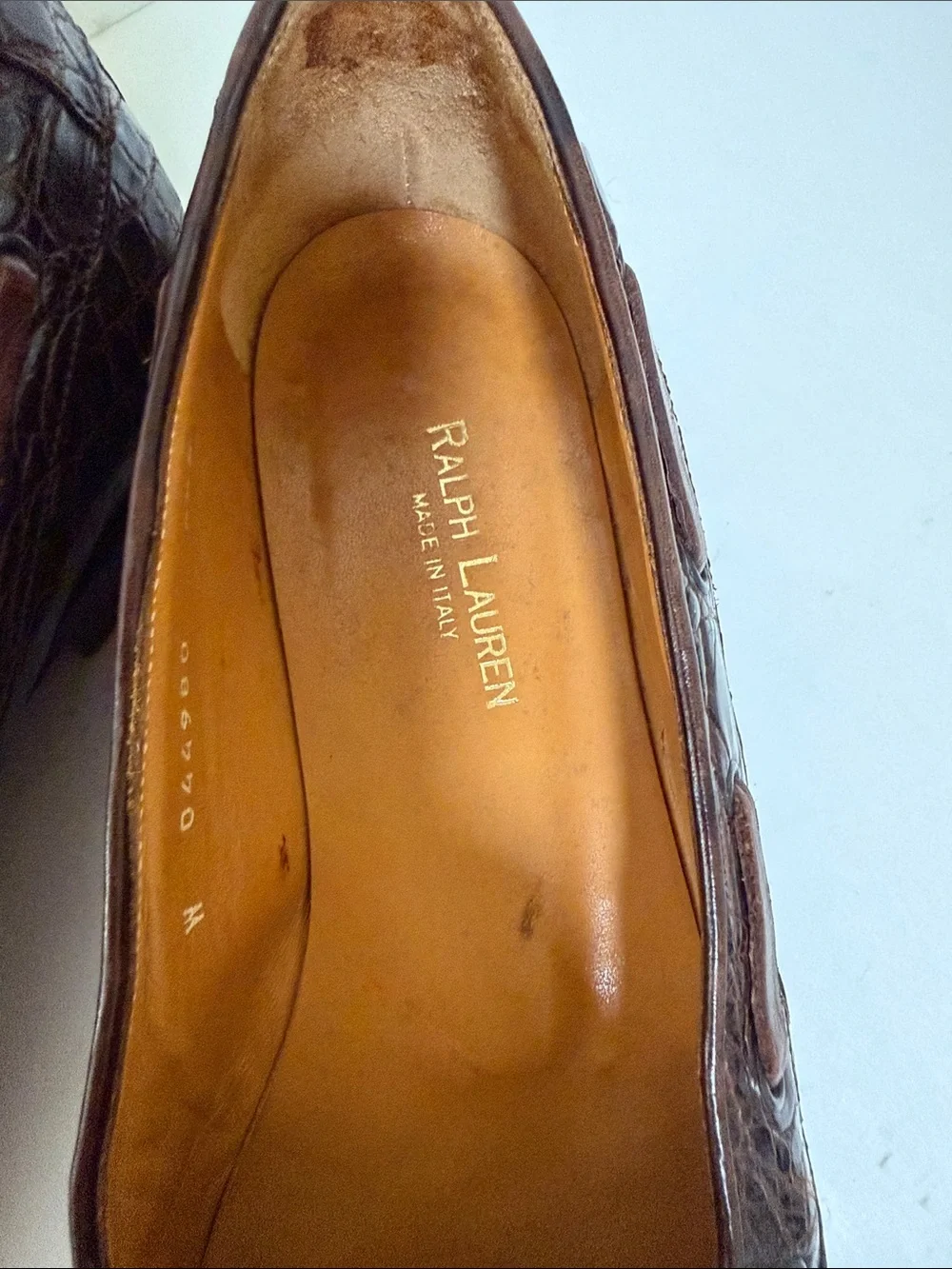 Vintage Ralph Lauren Dark Brown alligator skinLeather Loafers with Bow.